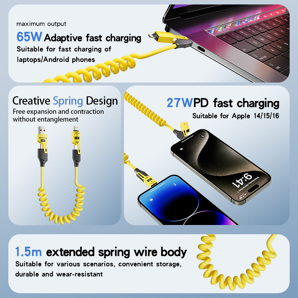 Motorcycle 4-in-1 Retractable Charging Cable